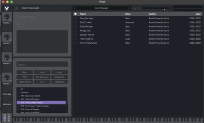 Rocket Powered Sound Vital Presets in Vital Synthesizer's Browse Presets function